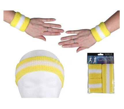 set bandeau et bracelets éponge jaune & blanc 3pcs