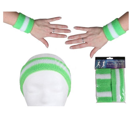 set bandeau et bracelets éponge vert & blanc 3pcs