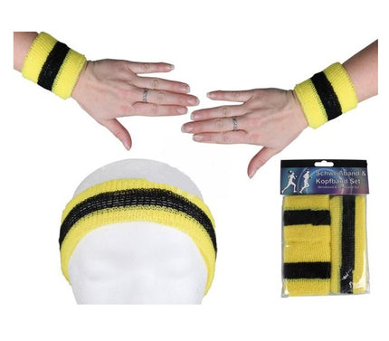 set bandeau et bracelets éponge jaune & noir 3pcs