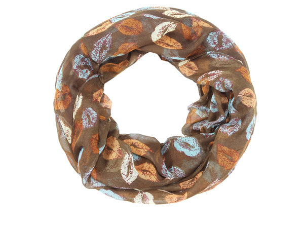 foulard tube motif lèvre brun/orange/bleu