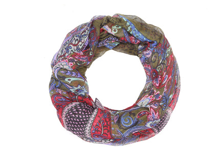 foulard tube motif cachemire kaki/rouge/violet