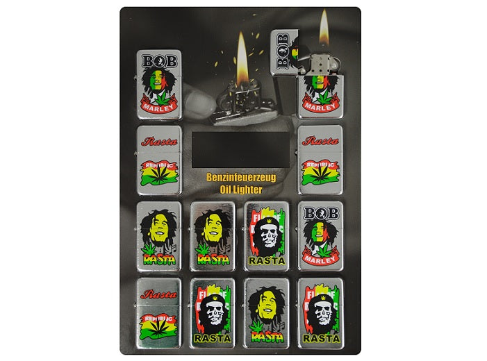 briquet à essence métal motifs rasta mix