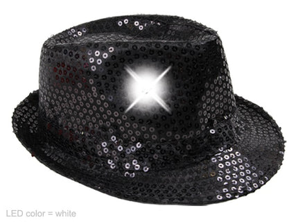 chapeau trilby à sequins lumineux noir