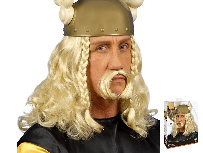 set perruque et moustache gaulois viking blond