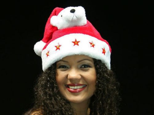 bonnet de noël peluche 5 étoiles et ours blanc