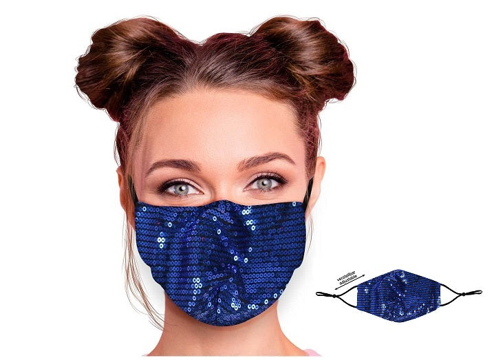 masque textile réglable motif sequins bleu