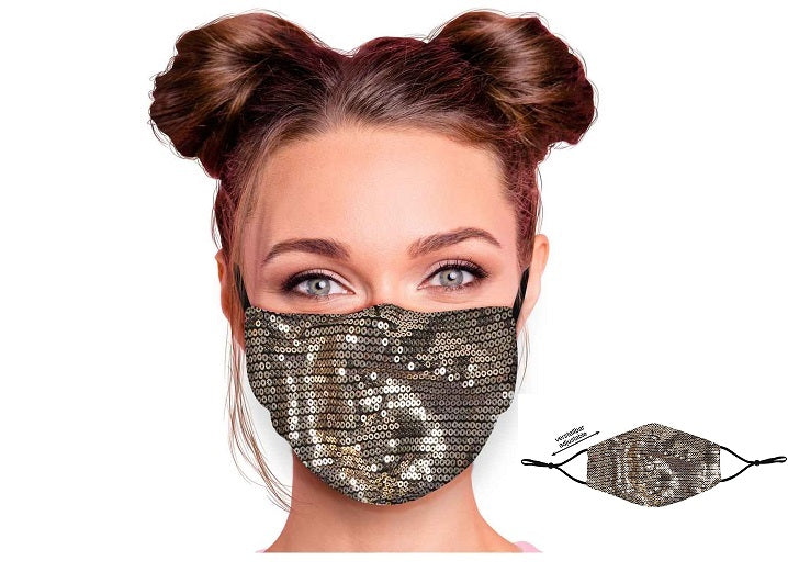 masque textile réglable motif sequins champagne