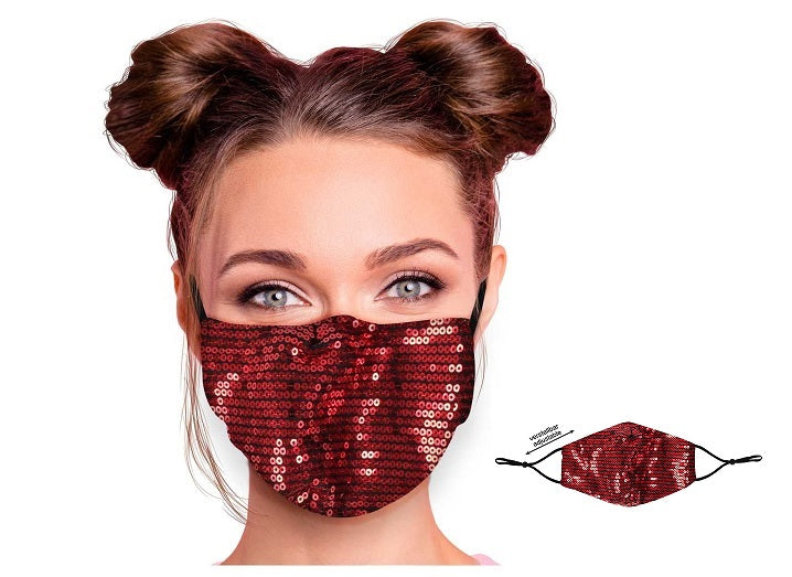 masque textile réglable motif sequins rouge