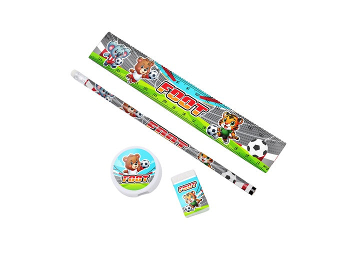set de papeterie motifs animaux football 4pcs