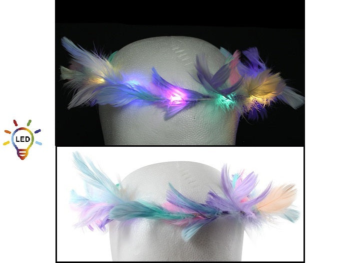 couronne de plumes rainbow lumineuse led''s multicolores