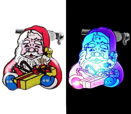 badge led père noël avec paquet-cadeau