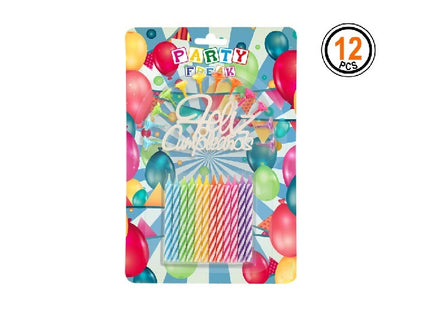 lot de 12 bougies anniversaire multicolores avec socles 8cm