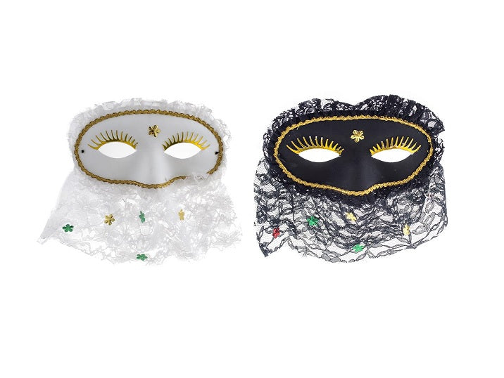 masque loup avec motifs et bavette en dentelle mix