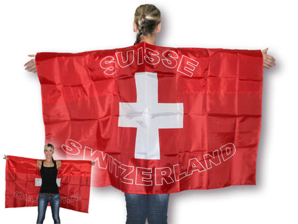 cape poncho drapeau suisse avec inscription 90x150 cm