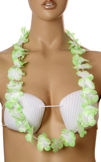 collier de fleurs tahiti vert et blanc 60mm