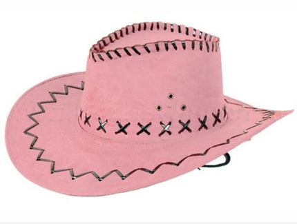 chapeau cowboy imitation cuir rose adulte