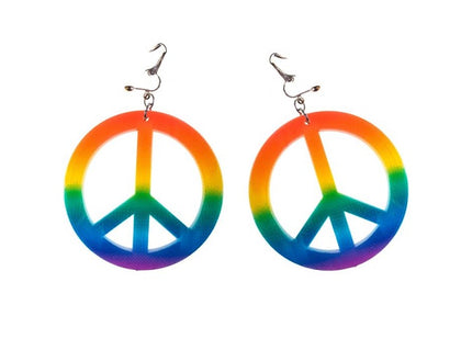 boucles d''oreilles peace & love rainbow avec clips 7cm