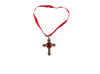 collier ruban rouge avec croix et fausse pierre 14cm