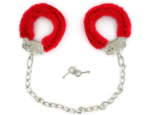 menottes peluche pour pieds rouge