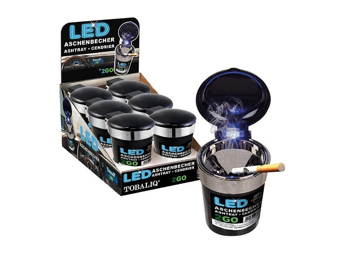 cendrier avec led et couvercle noir argent 11.5cm