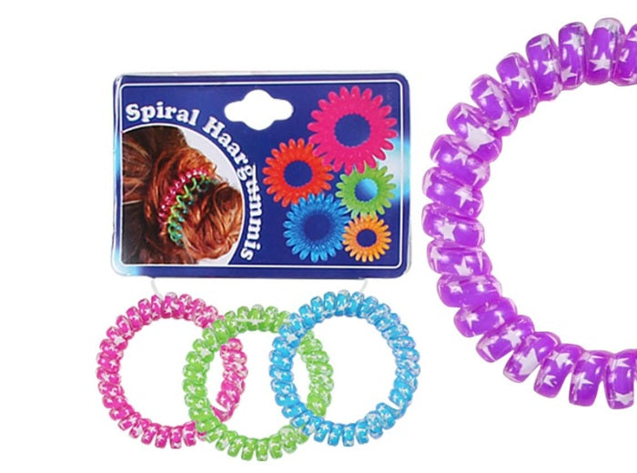 chouchou bracelet spirale élastique transparent motif étoile 4cm