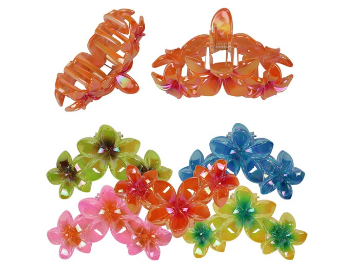 pince à cheveux colorée motif triple fleurs mix 9.5x5.5cm