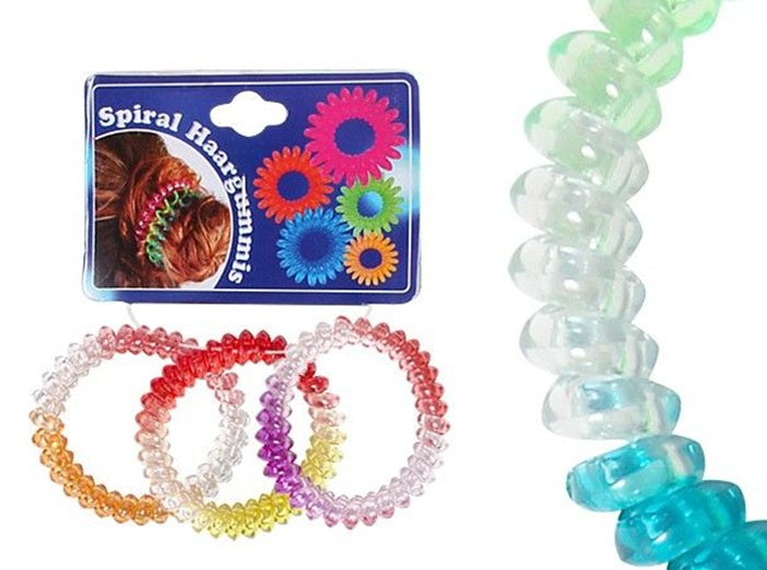 chouchou bracelet spirale élastique transparent tricolore 5cm