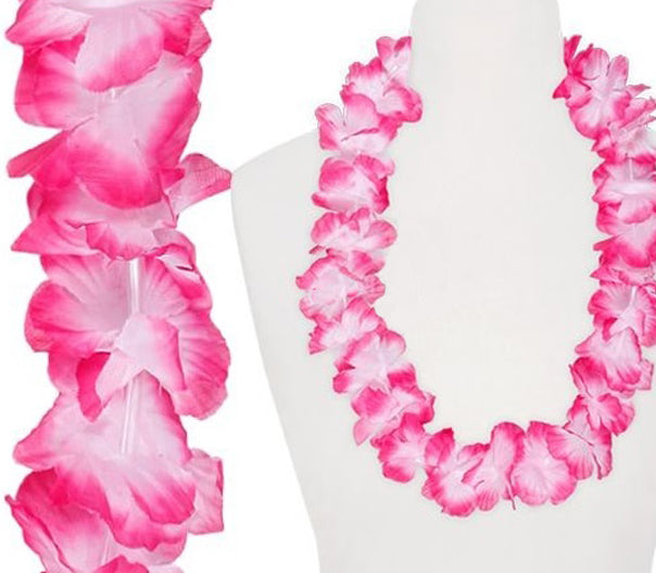 collier de fleurs tahiti rose blanc 60mm