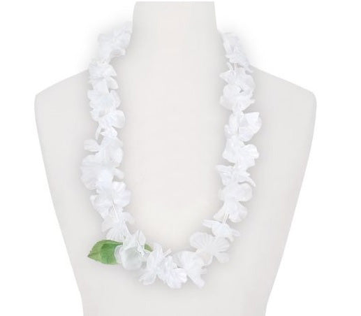 collier de fleurs tahiti blanc avec une feuille verte