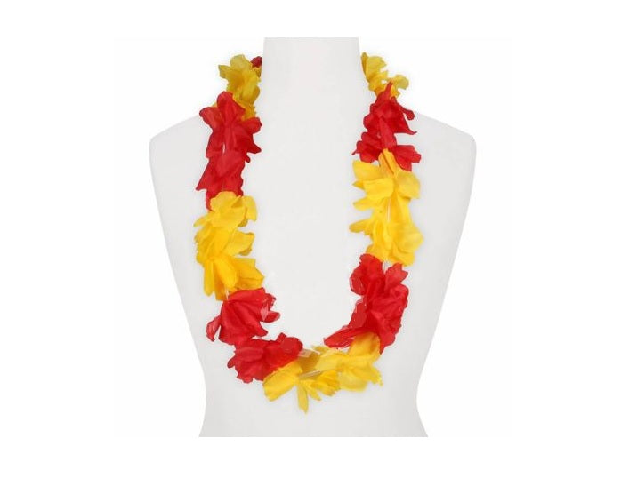 collier de fleurs épais tahiti rouge jaune 80mm