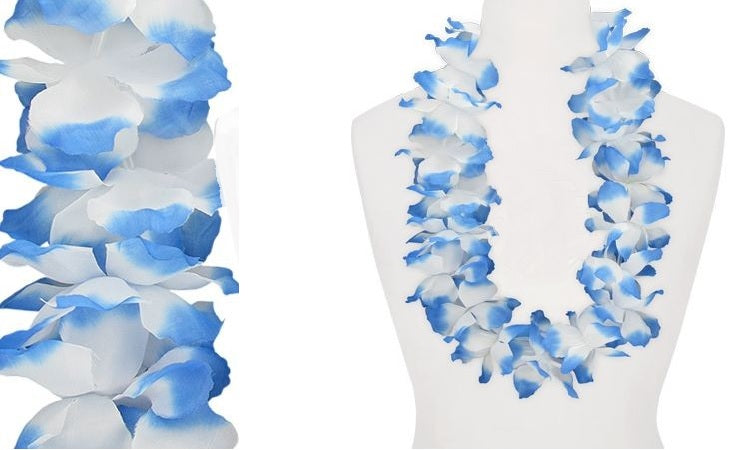 collier de fleurs tahiti bleu blanc 120mm