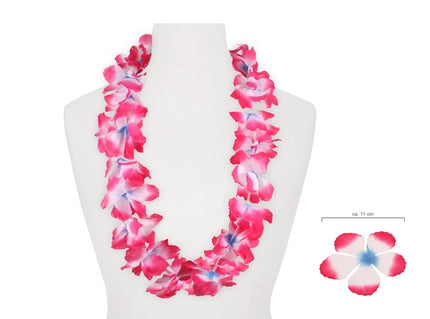 collier de fleurs épais tahiti bleu blanc rose 110mm