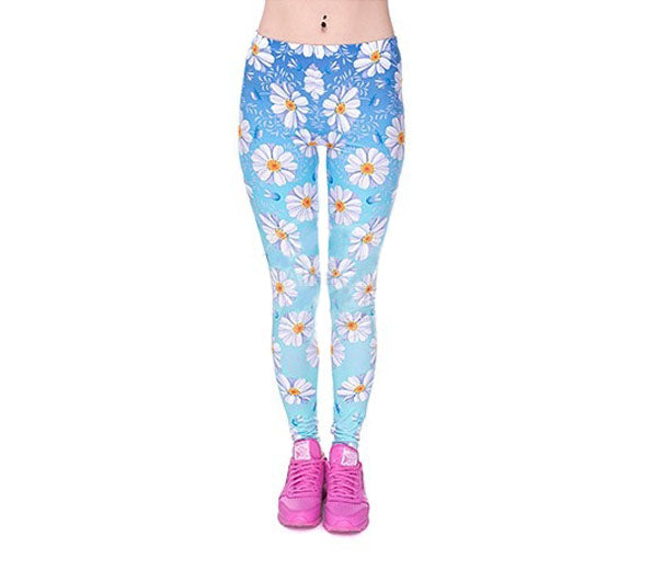 pantalon legging marguerites bleu