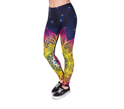 pantalon legging motifs jaune bleu magenta