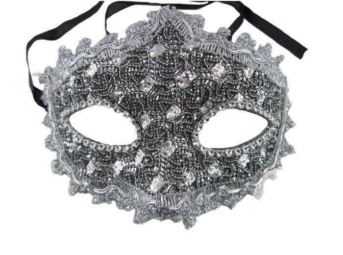 masque loup paillettes et strass argent
