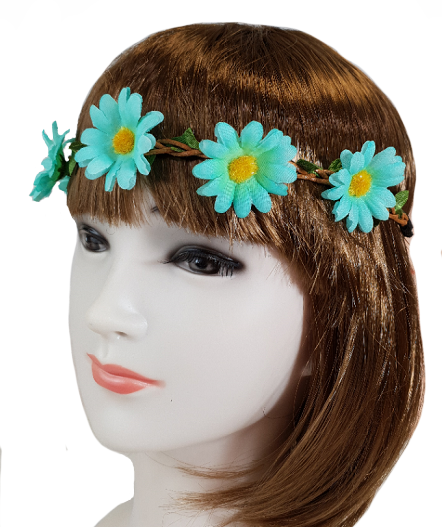couronne de fleurs élastique turquoise
