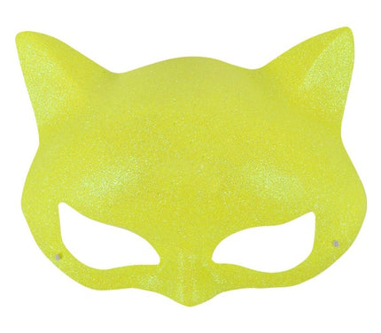 demi-masque de chat jaune à paillettes