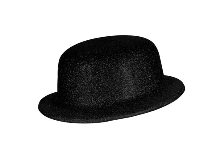 chapeau melon en pvc à paillettes noir 10cm