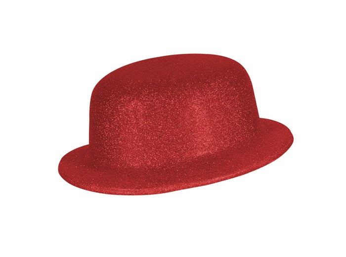 chapeau melon en pvc à paillettes rouge 10cm