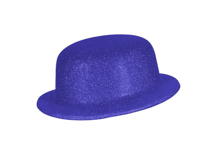 chapeau melon en pvc à paillettes bleu 10cm