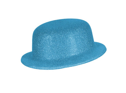 chapeau melon en pvc à paillettes turquoise 10cm