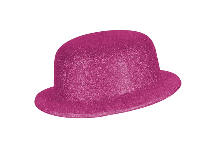 chapeau melon en pvc à paillettes fuchsia 10cm