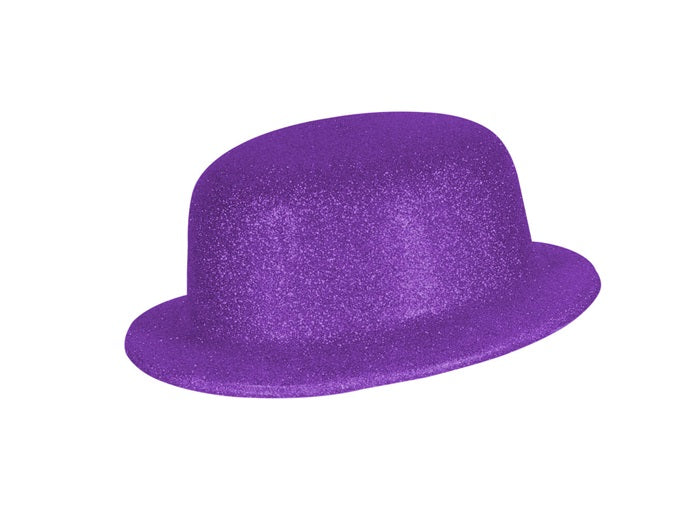 chapeau melon en pvc à paillettes lila 10cm