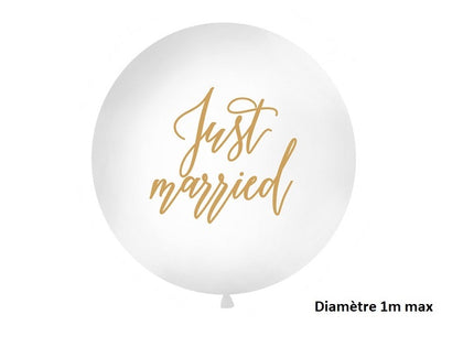 ballon rond géant just married blanc 1m