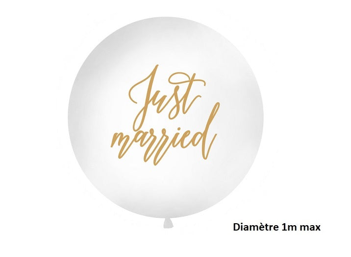ballon rond géant just married blanc 1m