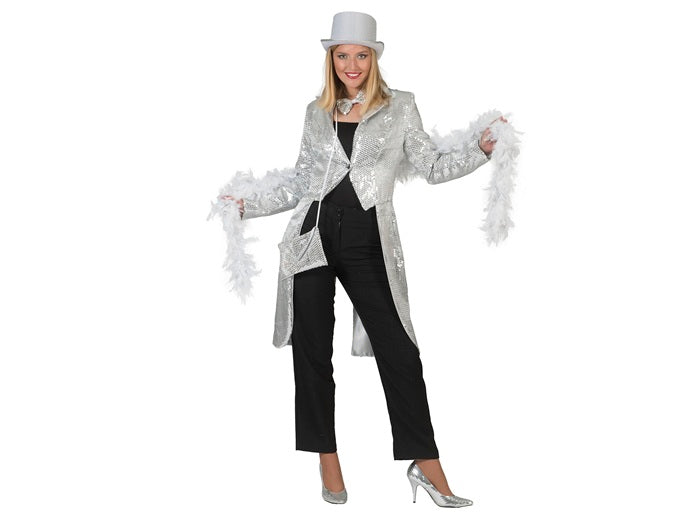 veste queue de pie à sequins argent femme taille xl