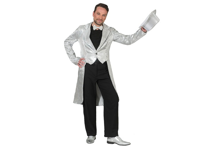 veste queue de pie à sequins argent homme taille m/l