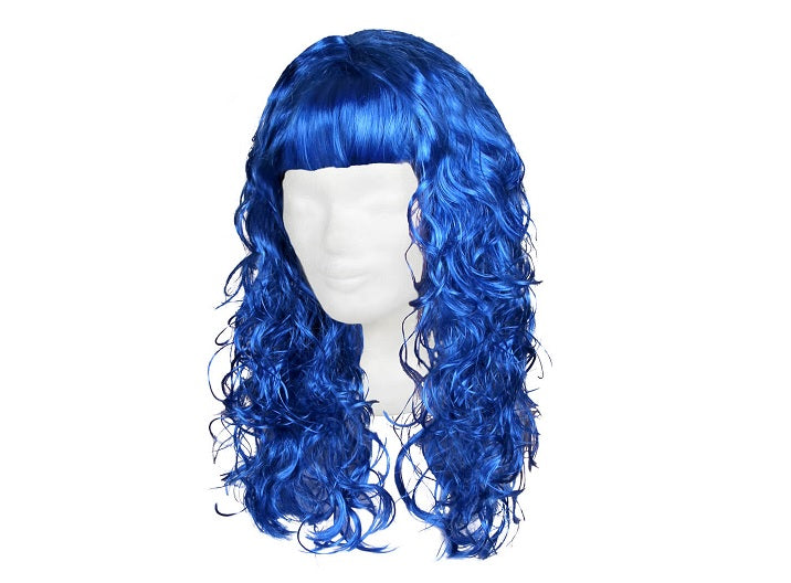 perruque cheveux longs bouclés bleu