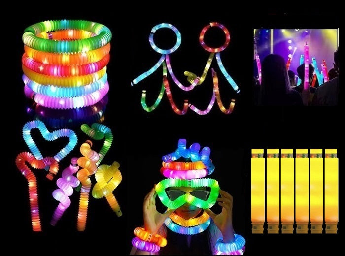 lot de 6 tubes pop fidget led lumineux jaune 64cm