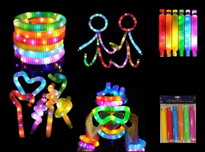 .lot de 6 tubes pop fidget led lumineux mix 64cm